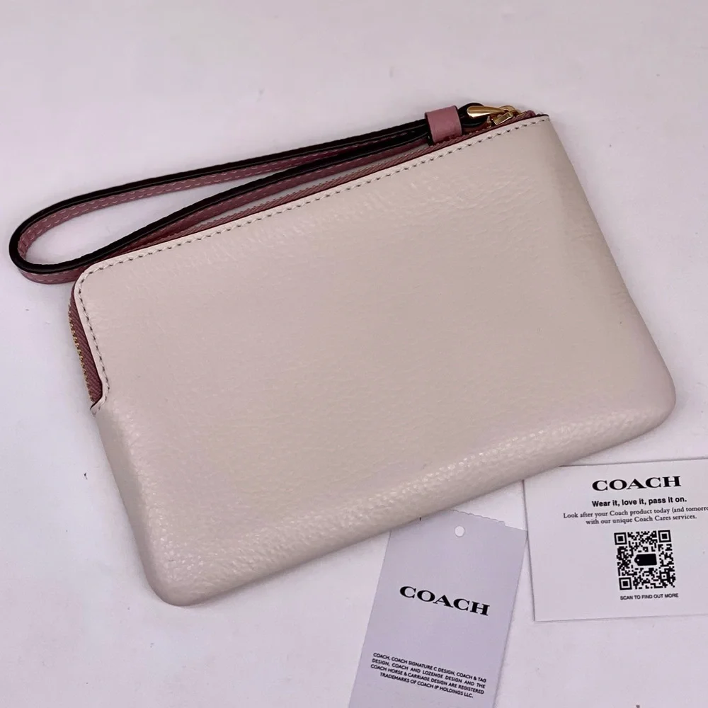 COACH Corner Zip Wristlet Wallet With Stripe Heart Motif